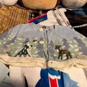 Storybook Knits Light Blue Cardigan with Animal Motif